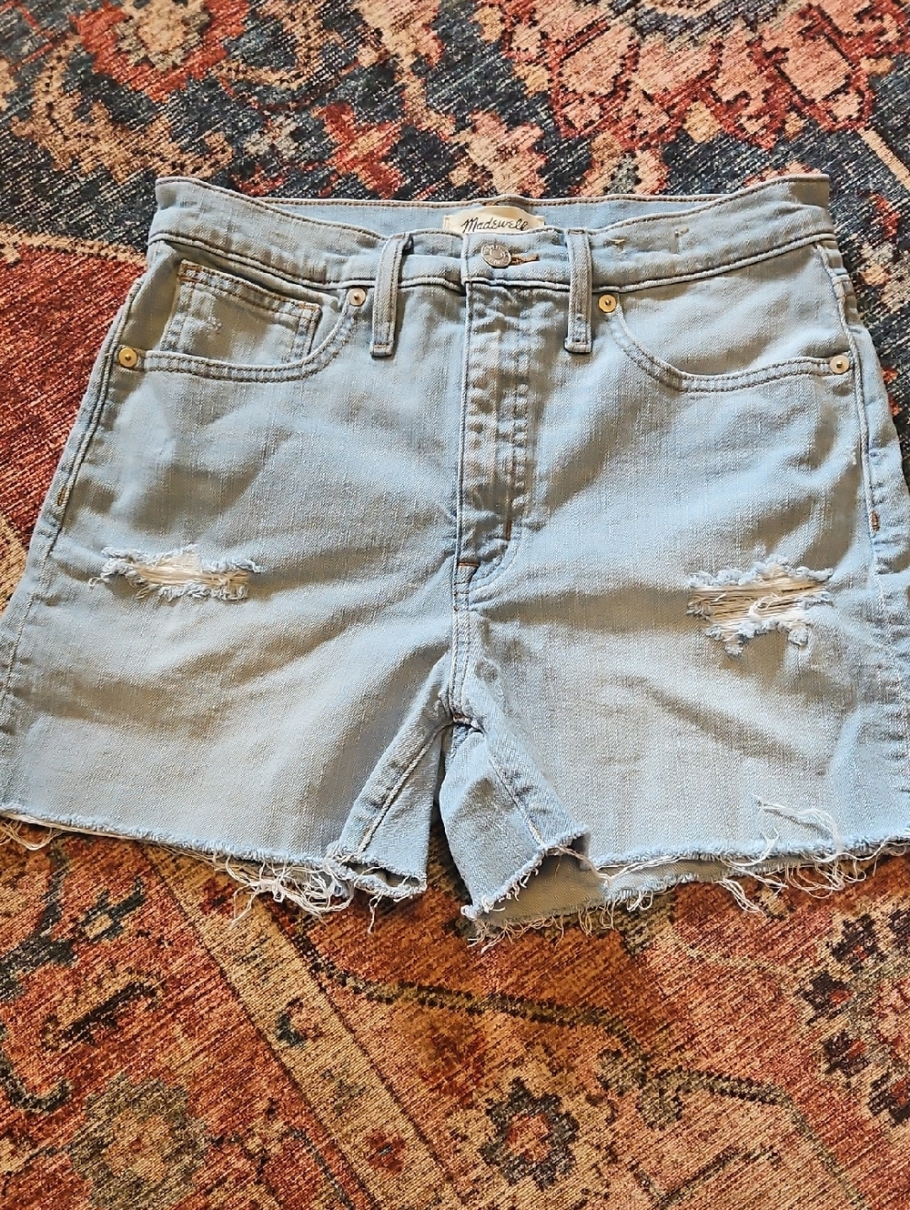 Madewell Light Blue Frayed High-Rise Denim Shorts